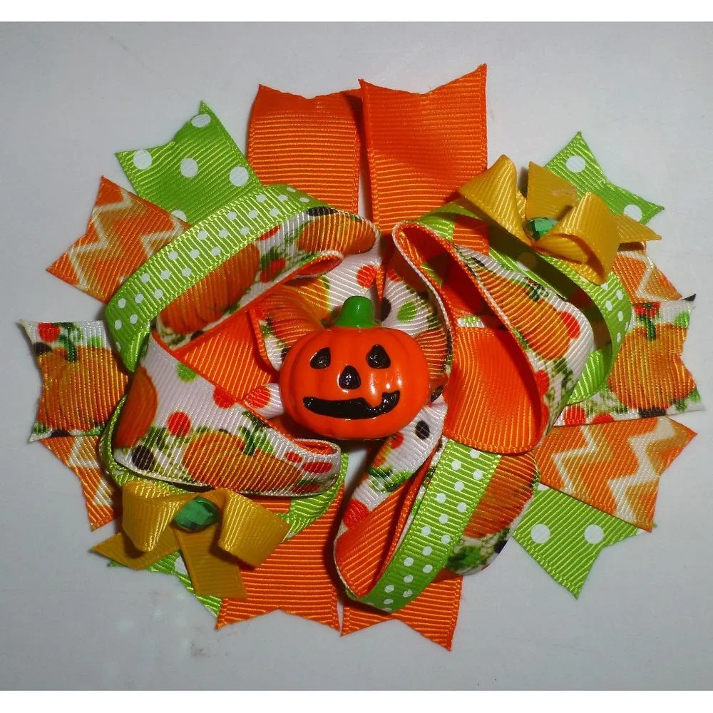 Halloween Pumpkin Jack-o-lantern Girls 5-Inch Hair Bow Clip